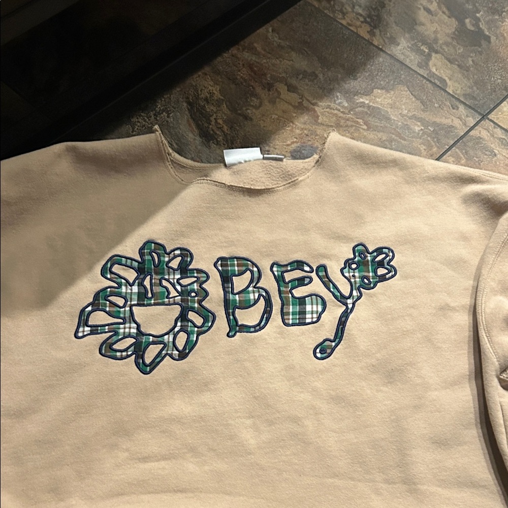 Obey Tan Sweatshirt with Plaid Logo